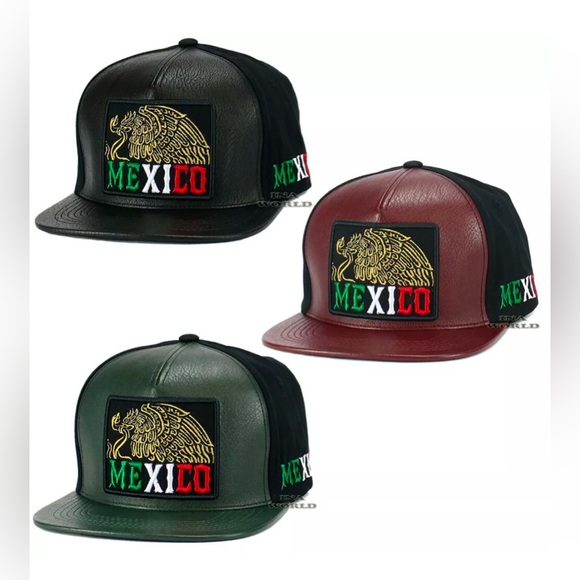 3x MEXICO Hat Faux Leather Golden Eagle Embroidered...